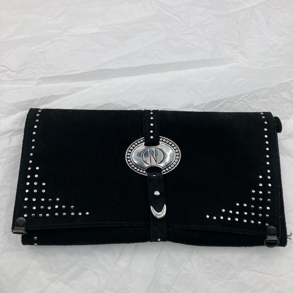 Suede jewelry case; Black Clutch with Silver Studs CAROLINE NÉRON